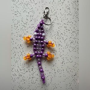 90s Pony Bead Lizard Keychain | Retro Beaded Bag Charm
